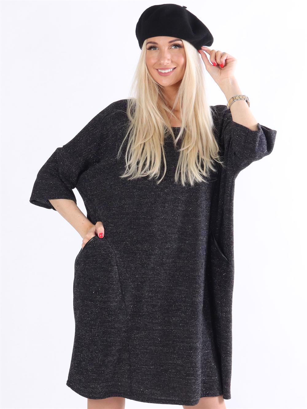 Rosemary - Klänning med detaljer i läderlook och glimmertrådar